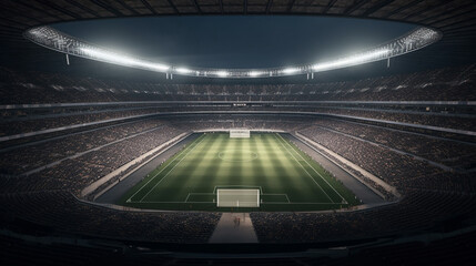 Fototapeta na wymiar 3D render of a soccer stadium at night with lights and seats Ai generative