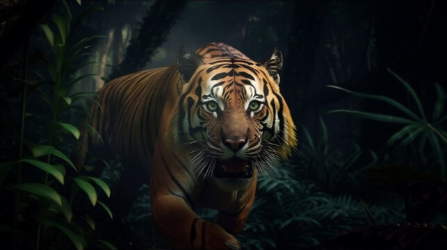 A hungry tiger in jungle AI generative
