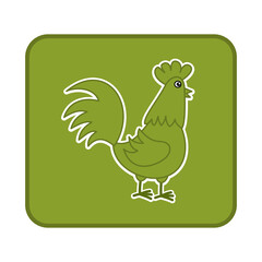 Green hen in a rectangular panel on a white background