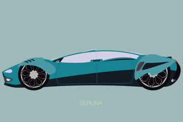 berlina futuristic supercar, side view, flat design style