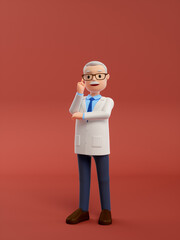 3D rendered cartoon old doctor