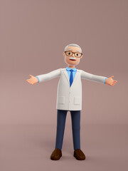3D rendered cartoon old doctor