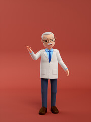 3D rendered cartoon old doctor