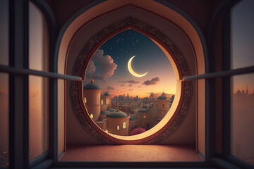 Design illustration of waxing crescent moon that will usher in holy month of ramadan AI generated