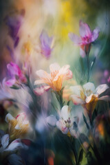 Beautiful close-up of colorful flowers in ICM style, made with generative AI