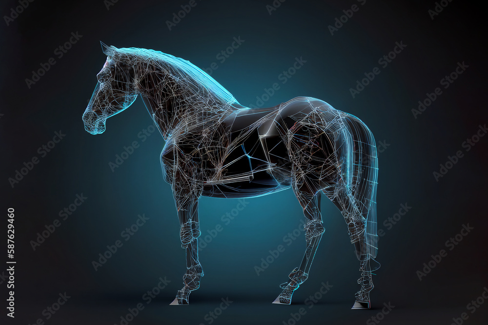 Wall mural neural network of a horse with big data and artificial intelligence circuit board in the body of the