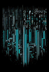 Binary computer matrix code data stream abstract background showing a coding transmission over the global internet network for cloud storage encryption, Generative AI stock illustration image