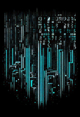 Fototapeta premium Binary computer matrix code data stream abstract background showing a coding transmission over the global internet network for cloud storage encryption, Generative AI stock illustration image