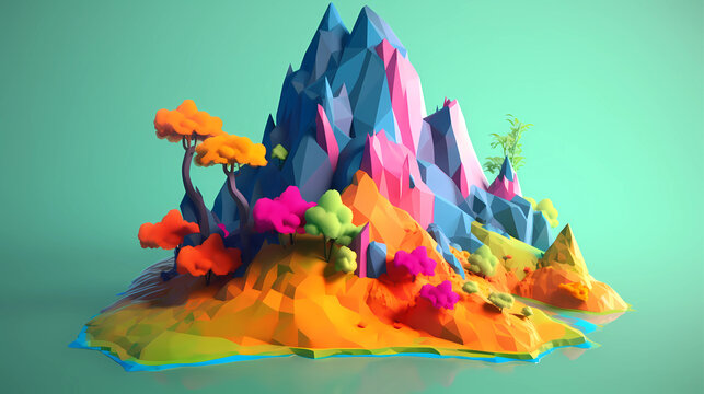 Low poly 3D Minimalist mountain landscape_ Generative Ai