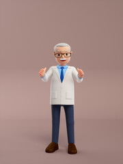 3D rendered cartoon old doctor