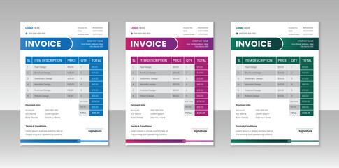 Creative Invoice design template. Bill form business invoice accounting.