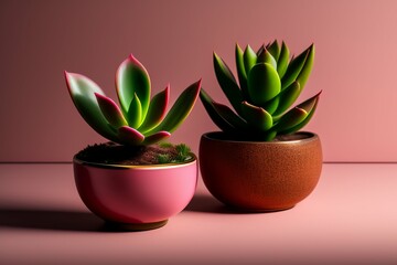 Indoor Succulents Houseplant on Pink Background