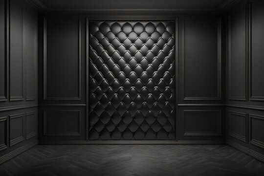The black room floor is made of dark leather for interior decoration, used as a studio background wall to display your products. Generative Ai.