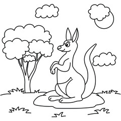Funny kangaroo cartoon characters vector illustration. For kids coloring book.