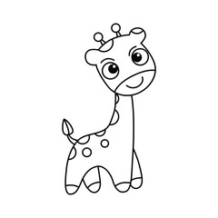 Funny giraffe cartoon characters vector illustration. For kids coloring book.