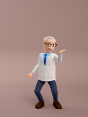 3D rendered cartoon old doctor