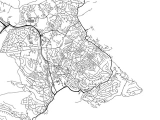Road map of the city of  Torquay the United Kingdom on a white background.