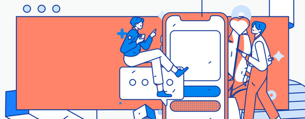 Virtual characters social communication concept business flat vector hand drawn illustration
