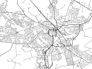 Road map of the city of  Nuneaton the United Kingdom on a white background.