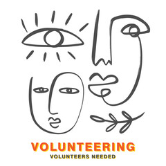 Obraz premium Volunteering Concept. Volunteers One line Faces