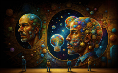 2 Abstract Futureristic Colorful Thinking Men  Generative AI illustration