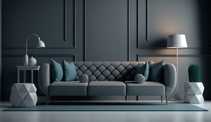 Minimalist living room with cozy furniture, 3d render.