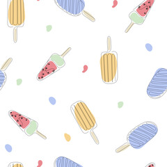 
A summer pattern of ice creams with watermelon on them