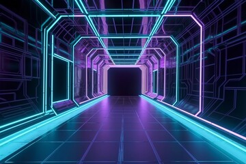 The technological cyberspace background of neon effect. AI technology generated imag
