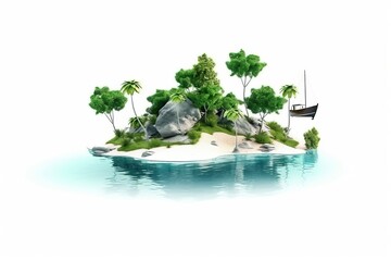 Islands floating on a white background.AI technology generated image