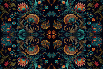 Ethnic floral seamless pattern colorful background. Abstract traditional folk antique tribal graphic line. Texture textile fabric Indian patterns. Ornate elegant luxury vintage retro style.