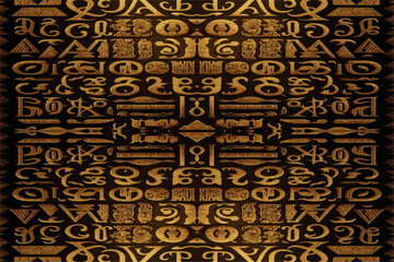 Egyptian hieroglyphs alphabet pattern golden background. Abstract traditional folk antique tribal ethnic Egypt graphic line. Ornate elegant luxury vintage retro style for texture textile fabric tile.