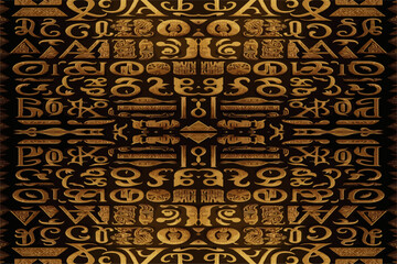 Egyptian hieroglyphs alphabet pattern golden background. Abstract traditional folk antique tribal ethnic Egypt graphic line. Ornate elegant luxury vintage retro style for texture textile fabric tile.