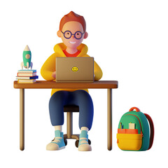 Cartoon child with laptop