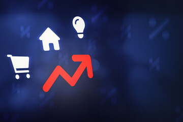 Rising cost of living concept. Inflation financial crisis digital background with copy space. World economics and inflation control.