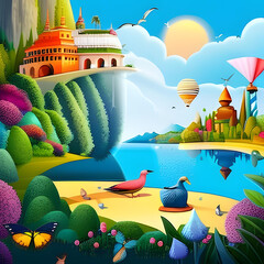 A surrealistic travel poster with a dreamy landscape of a destination ganerated with AI