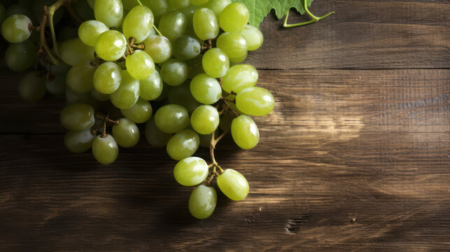 Green Grapes on a Wooden Table