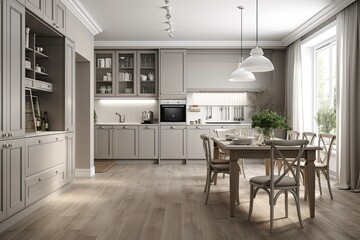 spacious kitchen with a dining area. Generative AI