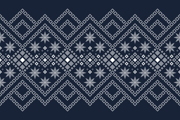 Indigo navy blue geometric traditional ethnic pattern Ikat seamless pattern border abstract design for fabric print cloth dress carpet curtains and sarong Aztec African Indian Indonesian 