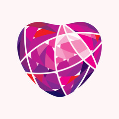 Pink Heart Diamond Crystal Vector Graphic Logo