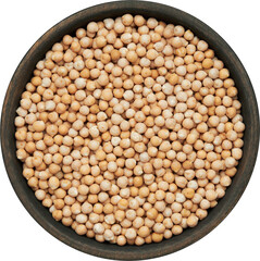 Raw chickpeas in bowl. Chickpeas in bowl, isolated on white, top view.
