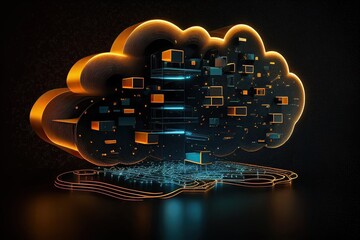 Cloud Compution on Data Server. Cloud Technology. Database Generative AI Illustration