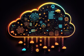 Fototapeta na wymiar Cloud Compution on Data Server. Cloud Technology. Database Generative AI Illustration