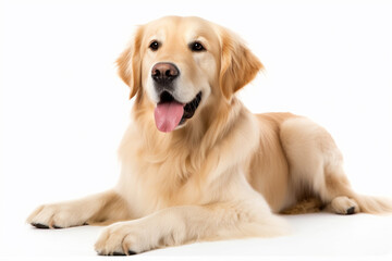 Capturing the Charm of the Loyal and Affectionate Golden Retriever on a White Background - obrazy, fototapety, plakaty