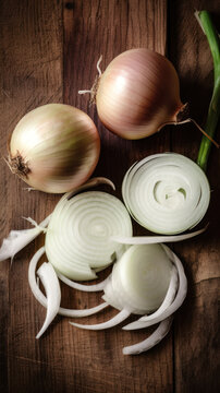White Onions on a Wooden Table