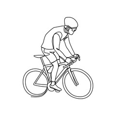 Fototapeta na wymiar a man uses a bicycle to go to work in continuous line art drawing style. design with Minimalist black linear design isolated on white background. Sport themes Vector illustration