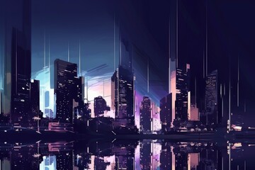 Fototapeta premium Big city in night view. Generate Ai