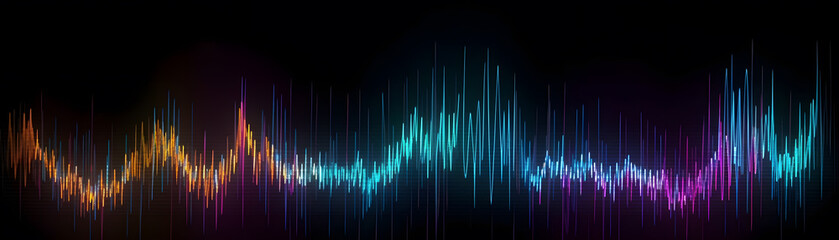 Vibrant audio frequencies in waveform shape on square chart with bass sound waves and visible sound waves. - obrazy, fototapety, plakaty
