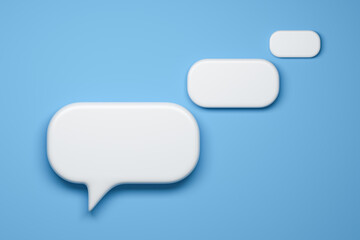 Social media notification icons, white speech bubbles on blue background. 3D rendering