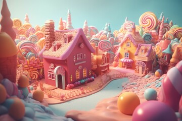 Fantasy cute candy village. Generate Ai