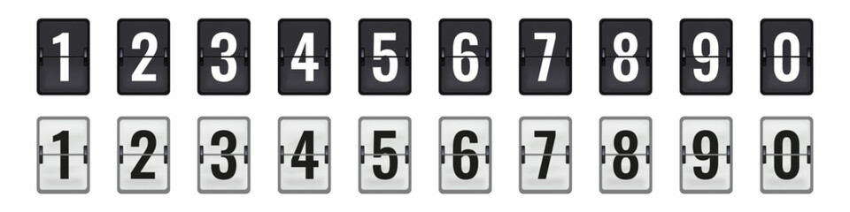 Flip clock number set. Countdown numbers flip counter set. Retro style flip clock.